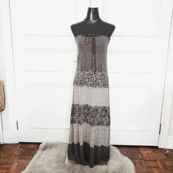 Vintage L.O.G.G Brown/Sandy Paisley Boho Maxi Dress - Picture 6 of 15